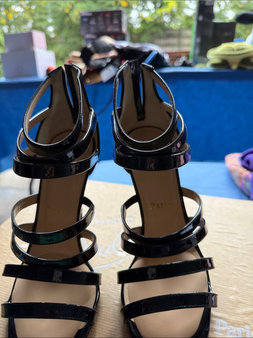 Christian Louboutin Black Patent Strappy High Heels